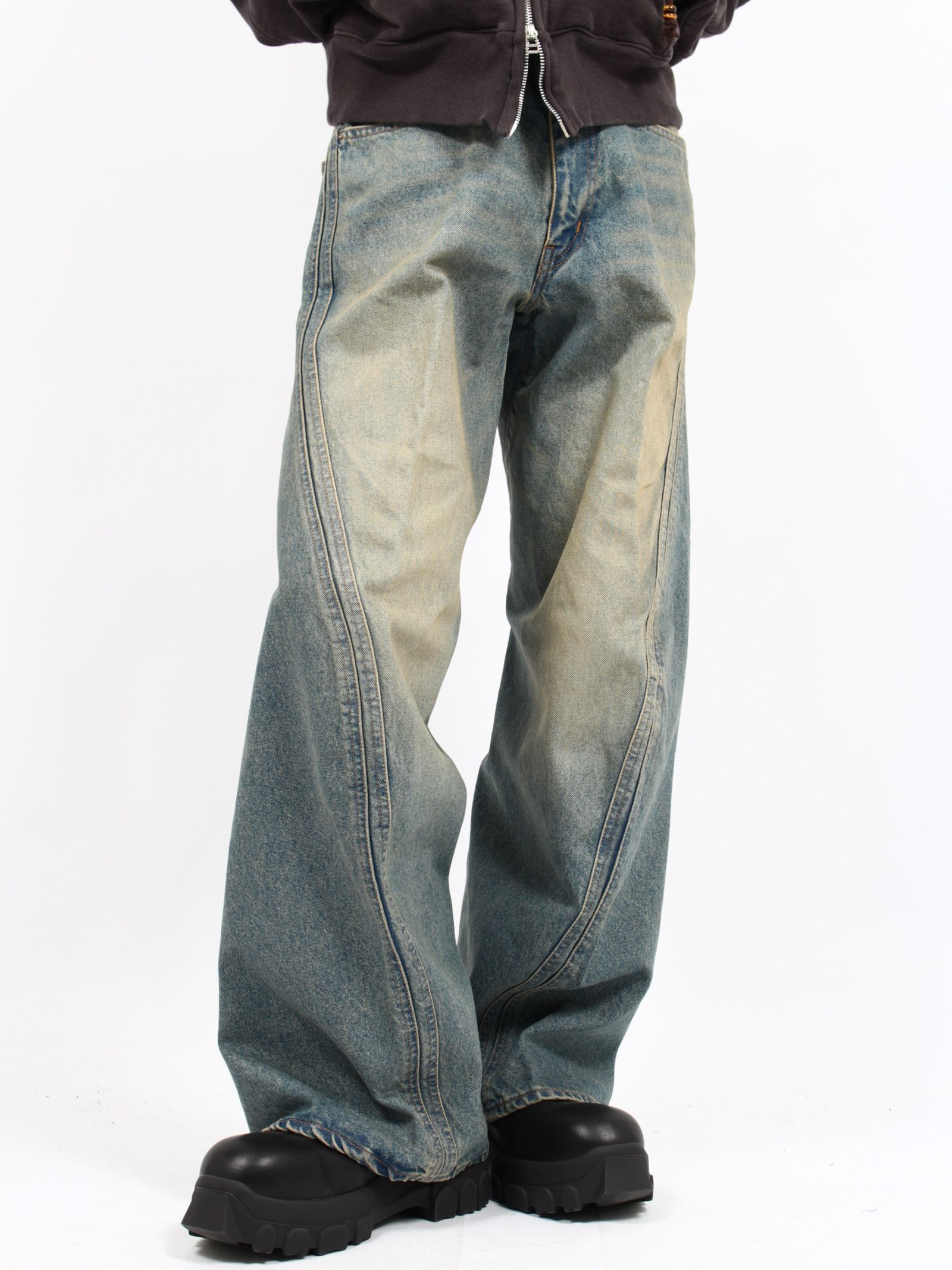 NVRFRGT - 【RESTOCK】3D ツイステッド ワイドレッグ ジーンズ デニム
