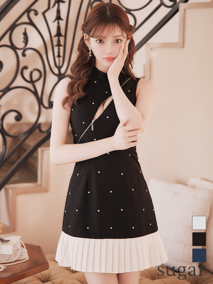 XSサイズあり【an /アン】ビジュー/ フロントジッパー/ ノースリーブ