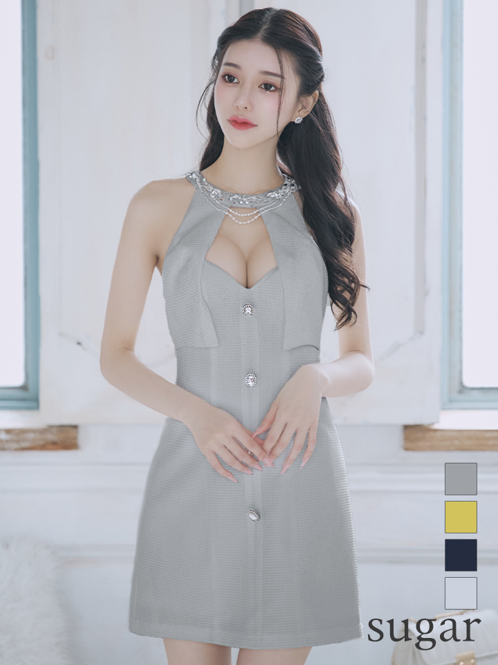 Jewels ビジューキャミドットプリーツミニワンピース キャバドレス