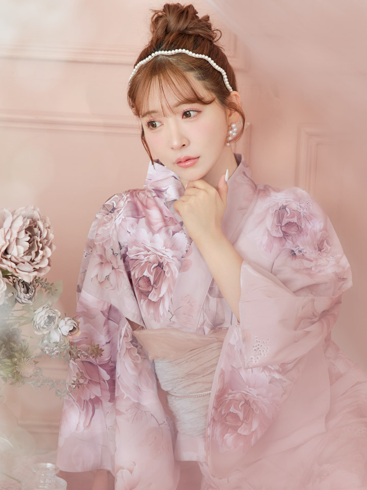 即日発送】くすみピンクアンティークフラワー浴衣【浴衣3点セット