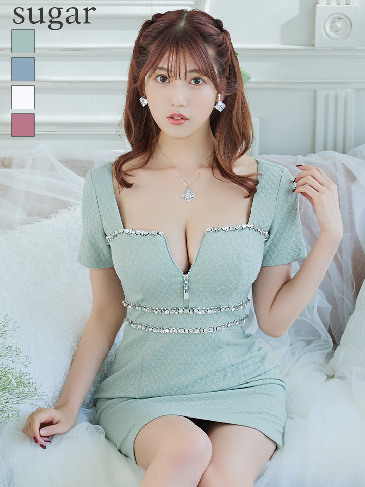 XSサイズあり【Glossy/グロッシー】バストジッパー/ ビジュー