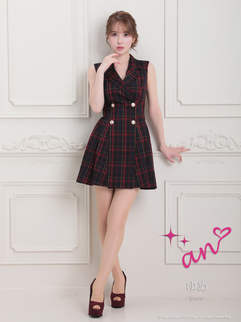 an/アン】襟付き/チェック/ジャケット風/ワンピースミニドレス/キャバ