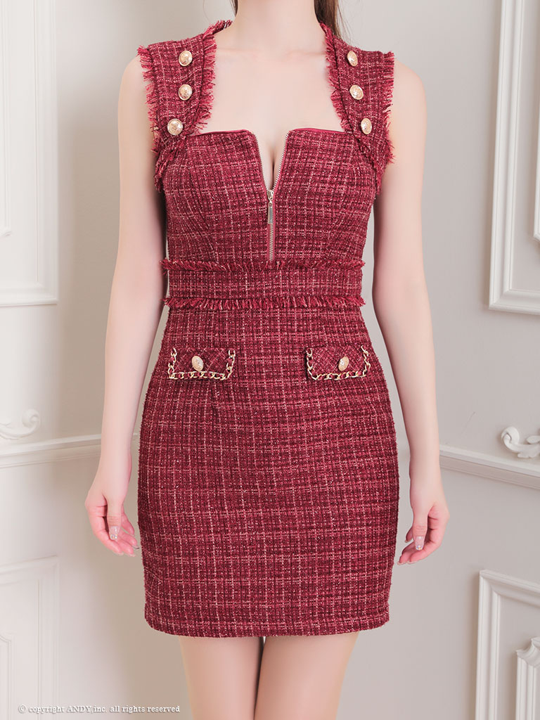 XSサイズあり【an /アン】 ツイード/ フロントジップ/ ボタン