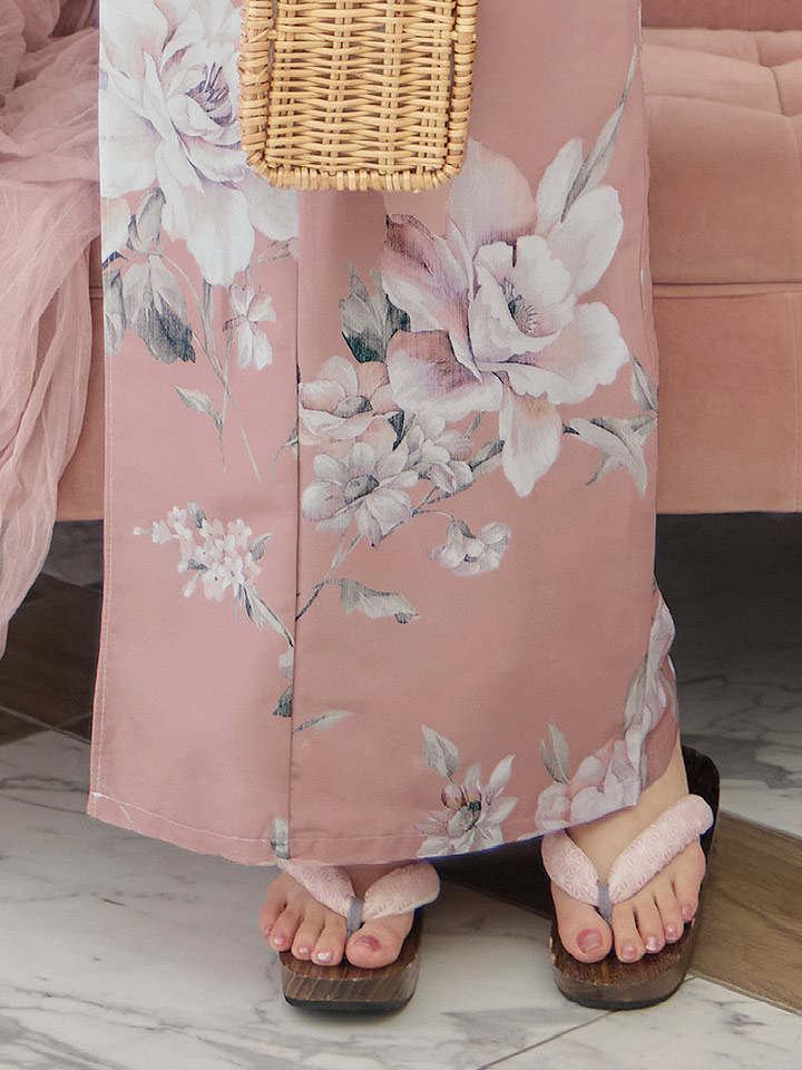 即日発送】大人スウィート/くすみピンク椿浴衣【浴衣3点セット 浴衣