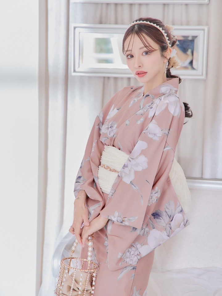 即日発送】大人スウィート/くすみピンク椿浴衣 【浴衣3点セット 浴衣