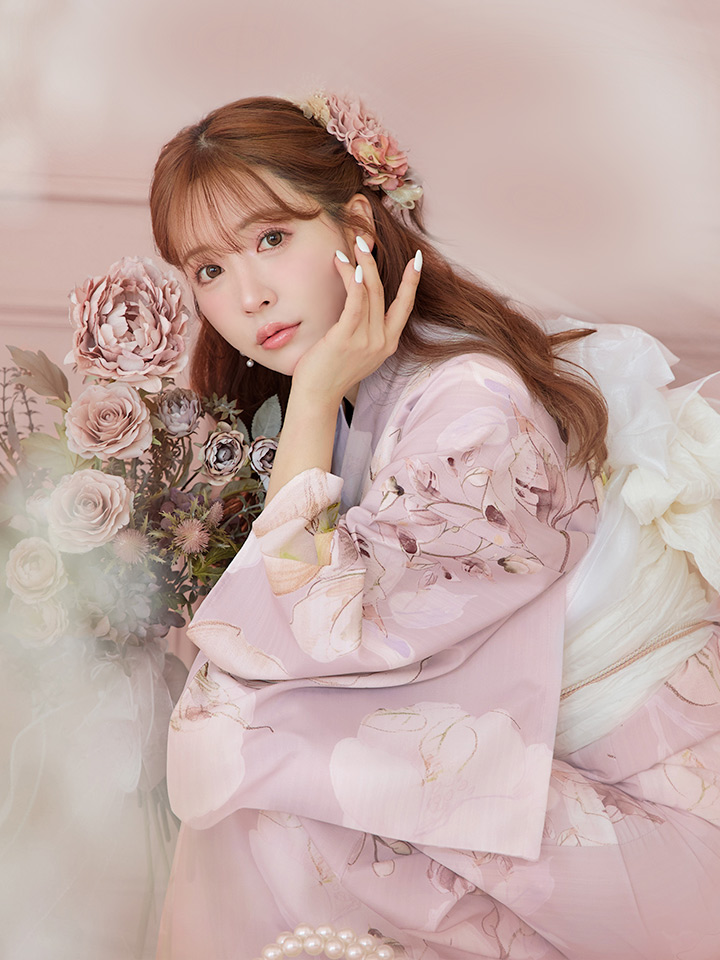 即日発送】大人くすみピンクx牡丹浴衣【浴衣3点セット 浴衣/帯/下駄