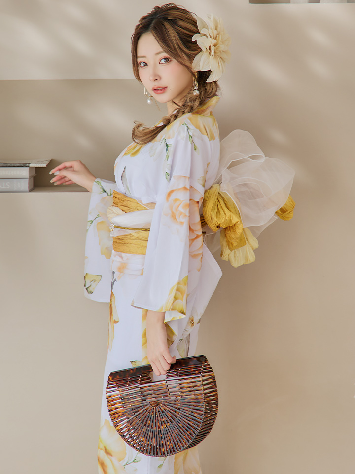 即日発送】アンニュイイエローフラワー浴衣【浴衣3点セット 浴衣/帯