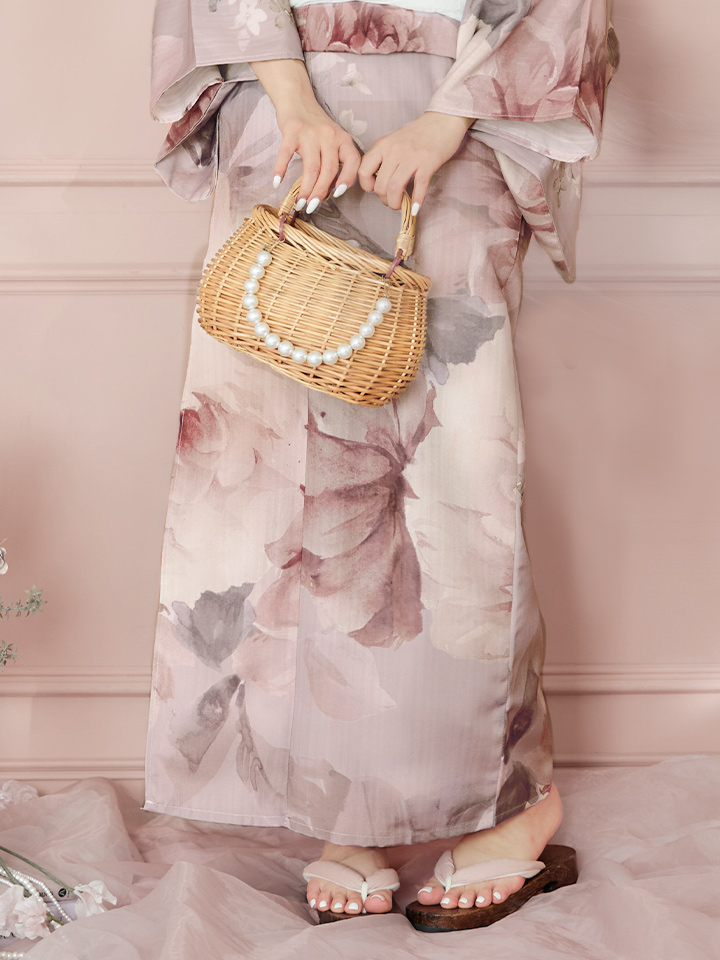 即日発送】アンティークフラワーピンク浴衣【浴衣3点セット 浴衣/帯