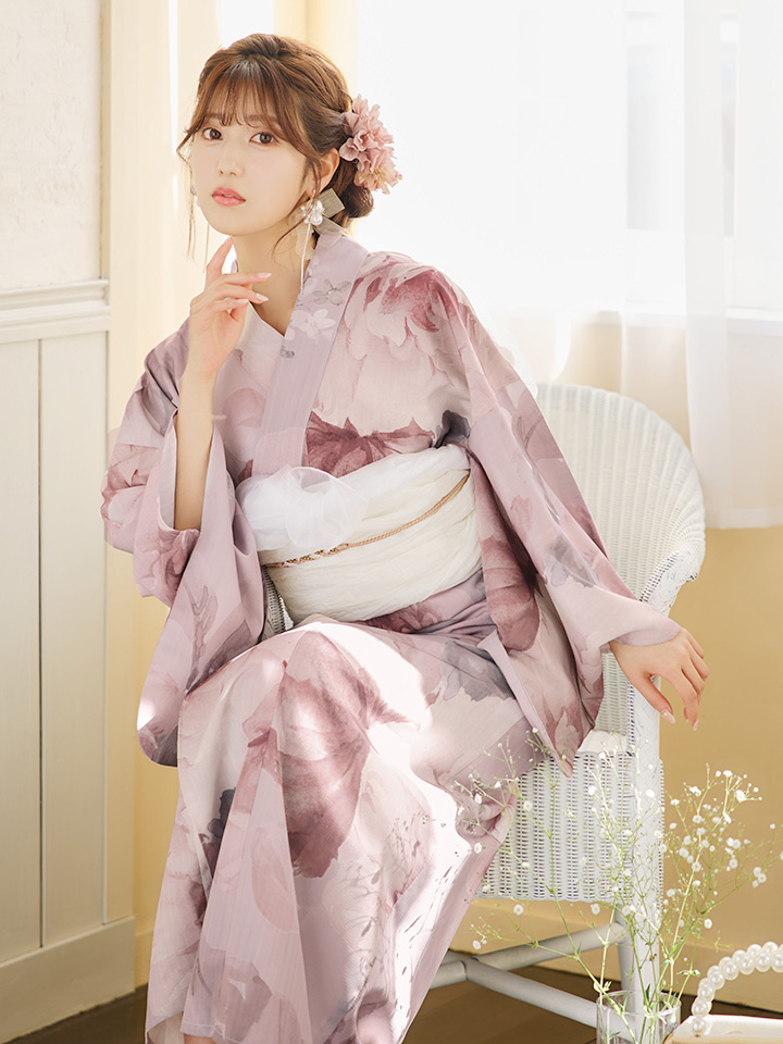 即日発送】アンティークフラワーピンク浴衣【浴衣3点セット 浴衣/帯