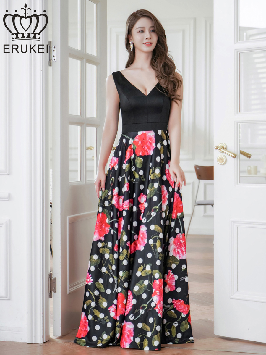 XS-Lサイズあり【ERUKEI エルケイ】ドットフラワープリント/ 切替