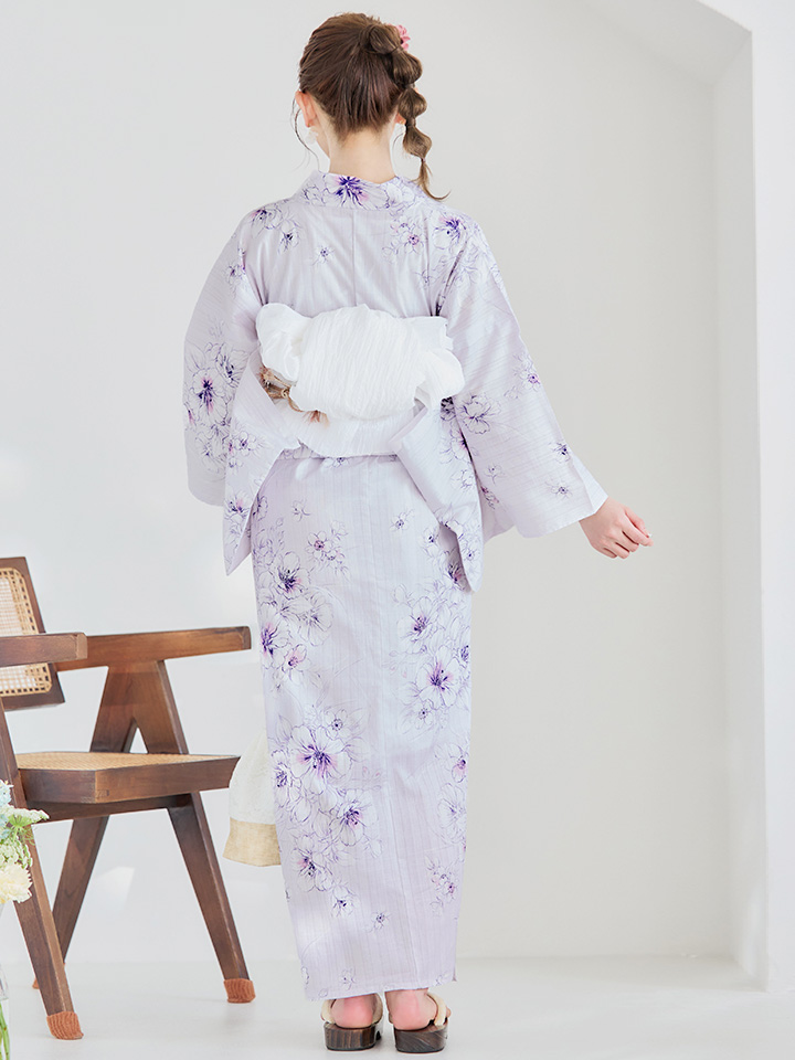 浴衣セール！】【即日発送】可憐なパープルxホワイト牡丹浴衣【浴衣3
