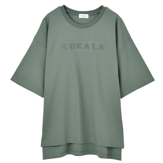 新品 SUKALA アシンメトリーギャザーブラトップ スモークグリーン M