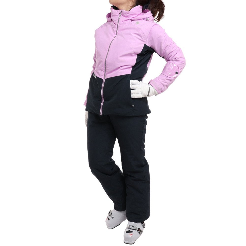 子供用スキーウェア デサント ピンクジャケット 黒パンツ インナーつき