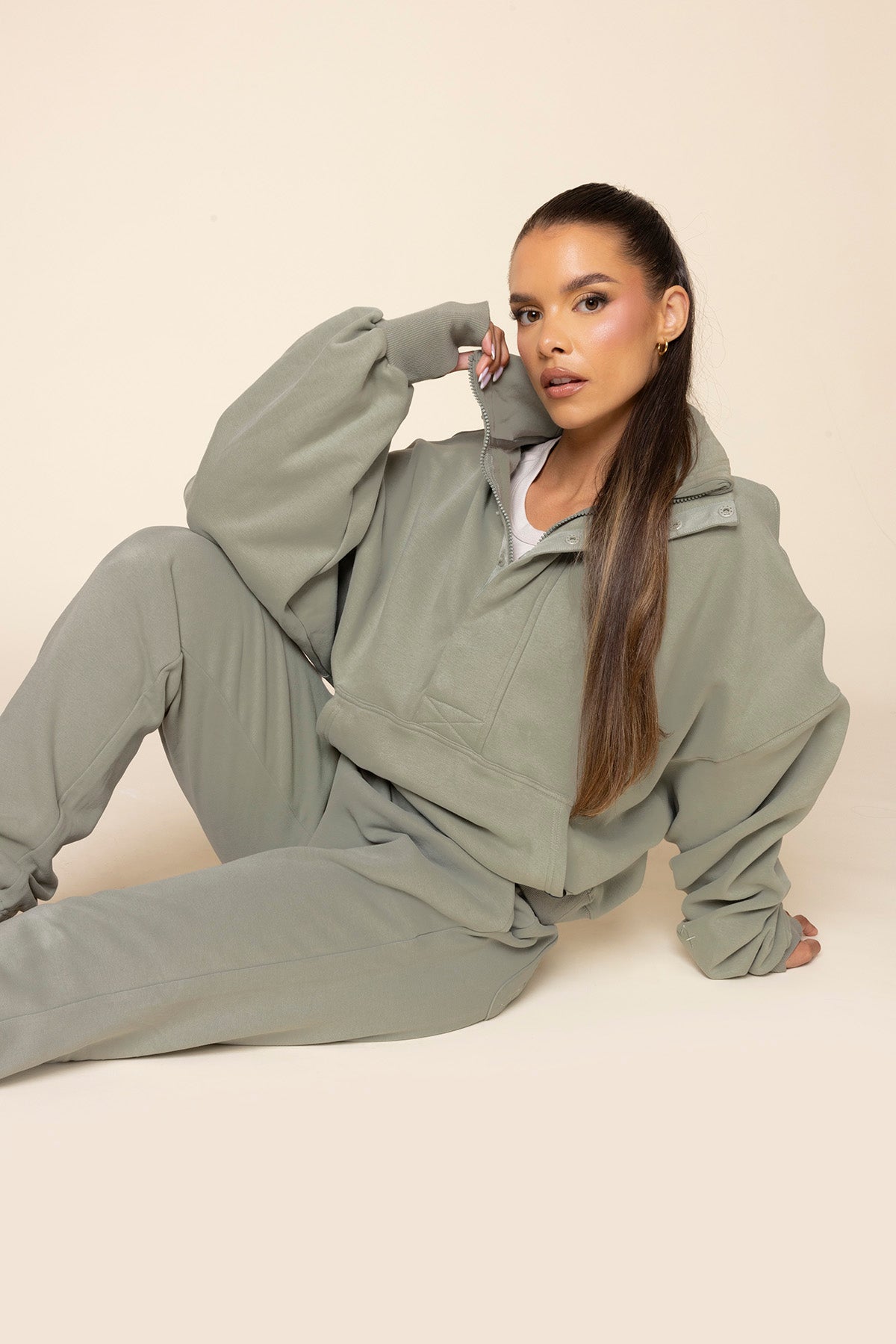 Ooey Gooey Half Zip Sweater - Light Sage – POPFLEX®