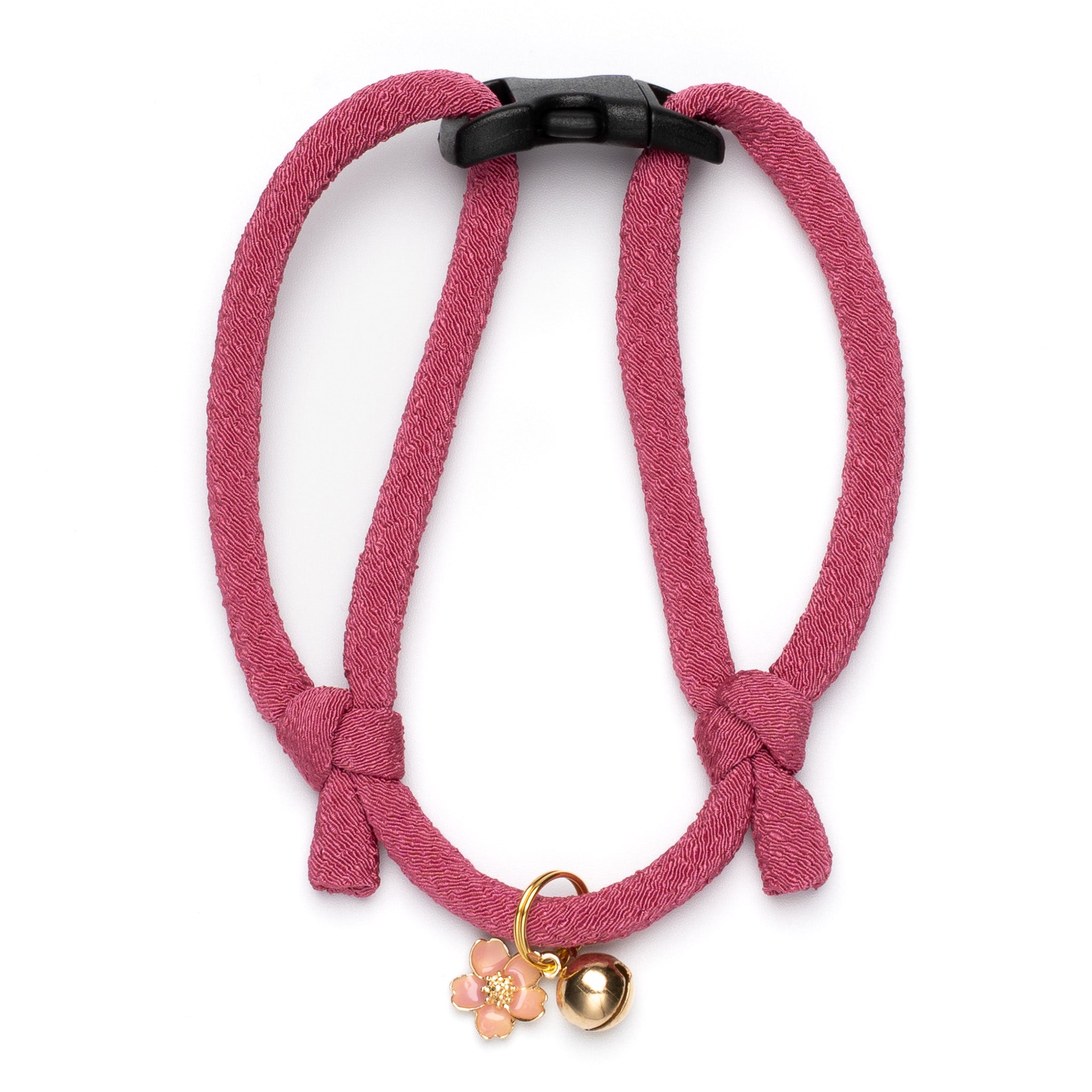 丸紐猫首輪 ちりめん 無地 桃色（国産・ハゲにくい・セーフティー