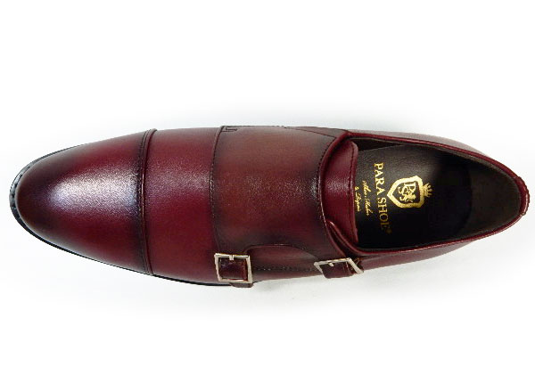 PARASHOE 本革 ダブルモンクストラップ ビジネスシューズ ワイン