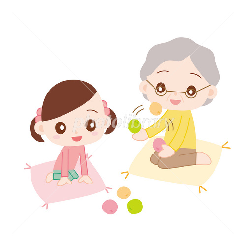 おばあちゃんと孫 お手玉で遊ぶ イラスト素材 [1622884] - フォト