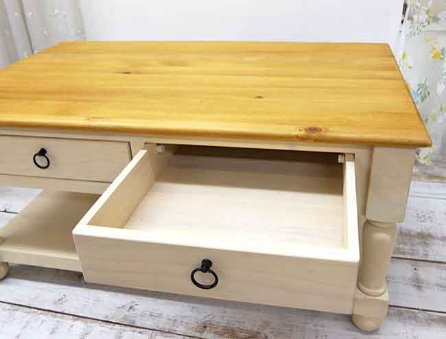 フレンチカントリーローテーブル｜カントリーソファテーブル白｜パイン