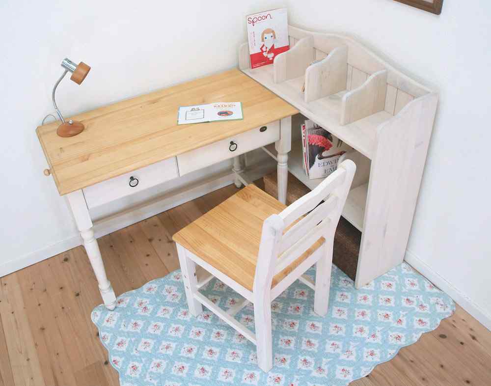 フレンチカントリーデスク｜上置き本棚付カントリー学習机 白｜リング取手
