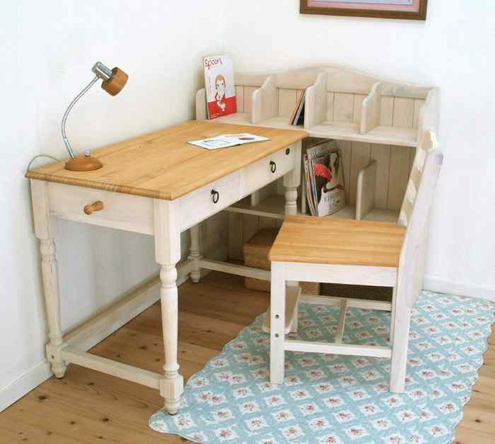 フレンチカントリーデスク｜上置き本棚付カントリー学習机 白｜リング取手