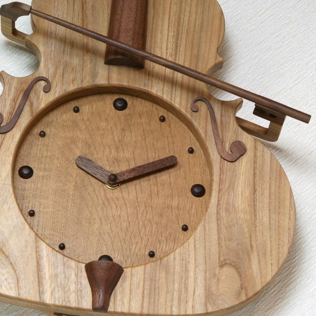 銘木 ヴァイオリン 振り子時計 ニレ＆ウォールナット ○ 音楽雑貨