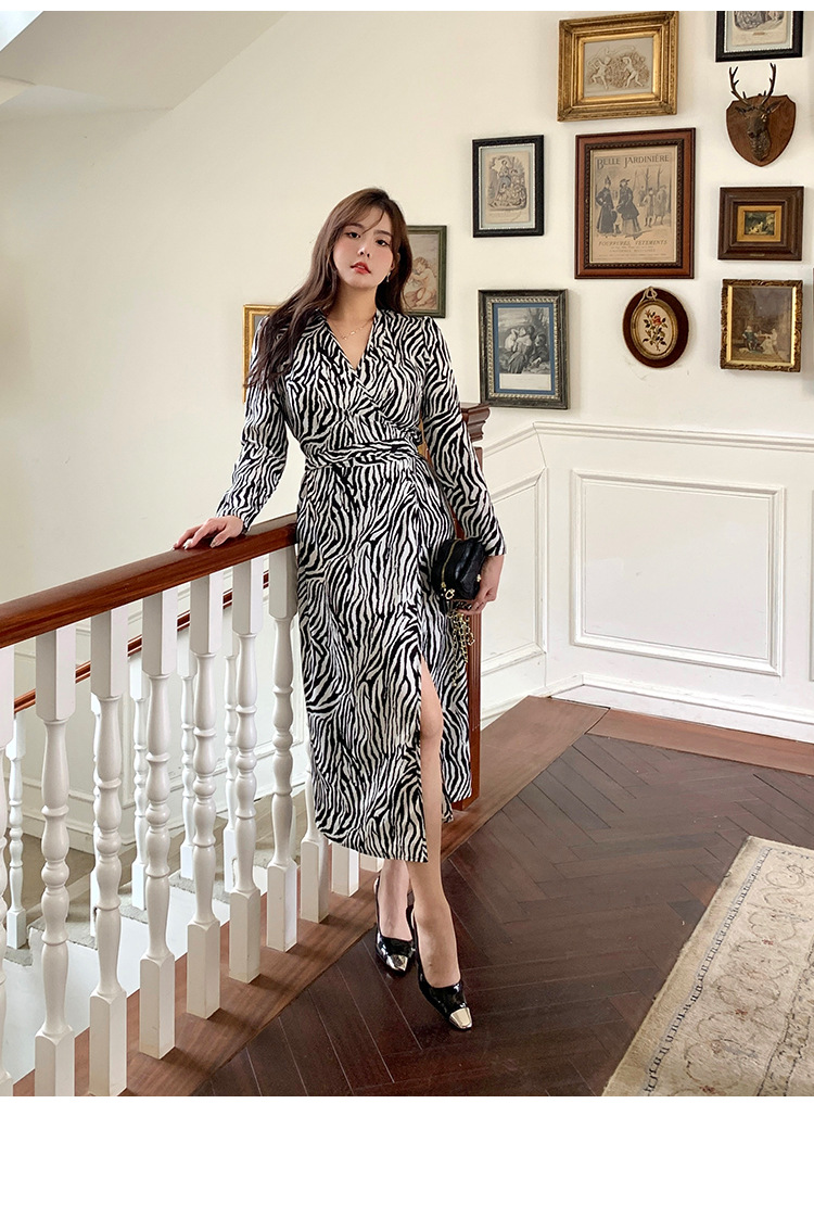 大胆スリットゼブラ柄エレガントワンピース☆ - 大きいサイズの韓国