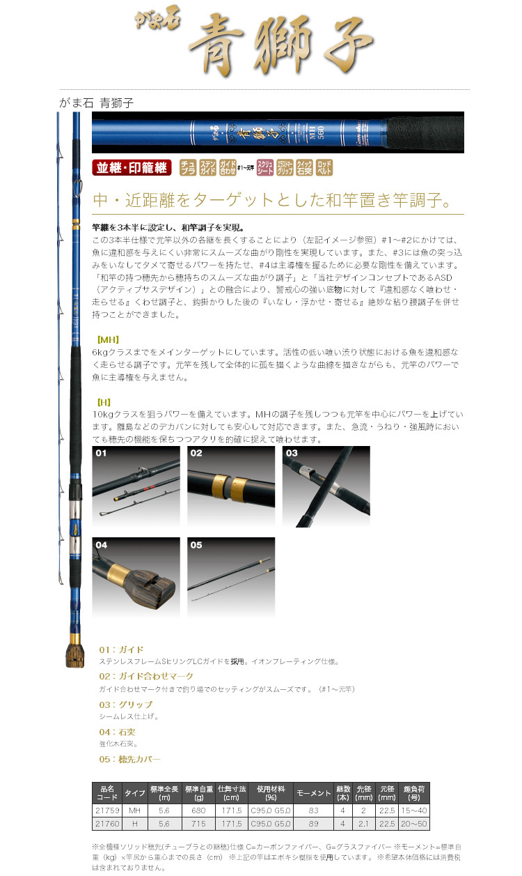 磯/磯釣り/ロッド/がま石(底物) 青獅子