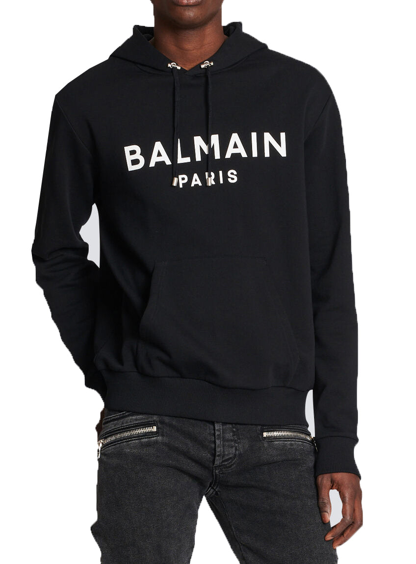 BALMAIN PRINTED HOODIE - NOIR/BLANC - PureAtlanta.com