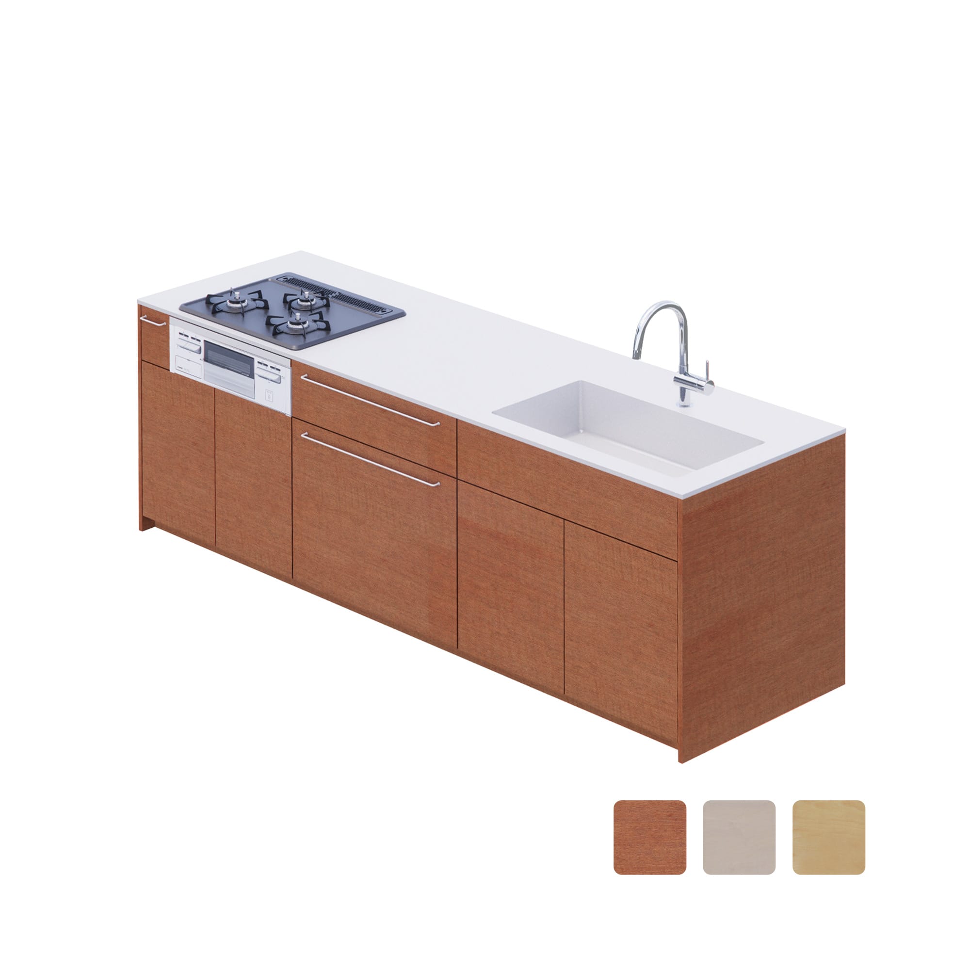 木製システムキッチン 対面型 W2440～2740 | KB-KC022-41-G183