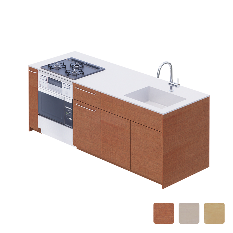 木製システムキッチン 対面型 W1840 | KB-KC022-29-G183 | キッチン