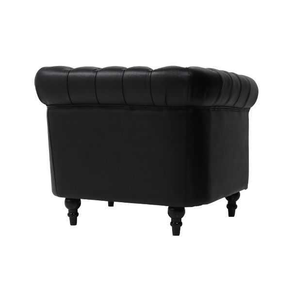 ブラックPUレザーコンパクトチェスターフィールドシングルソファ