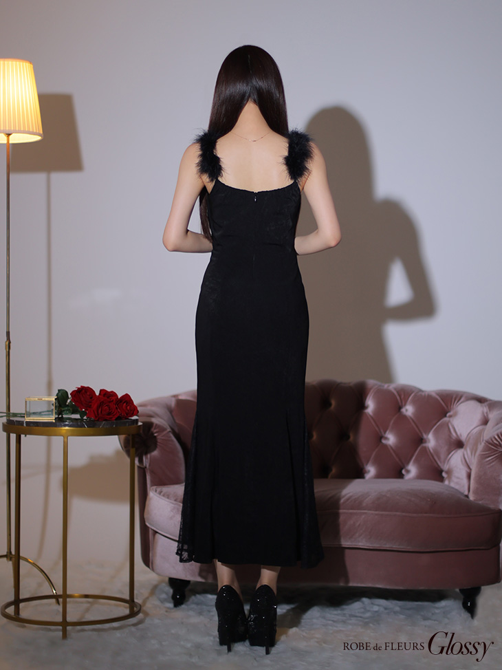 サイドレース×ファーストラップロングキャバドレス【肩のファー