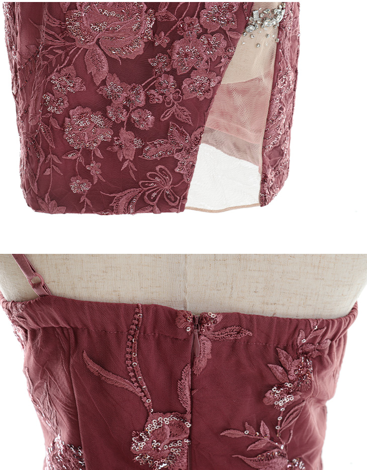 アシンメトリービジューラインレースタイトミニキャバドレス(GL2642)