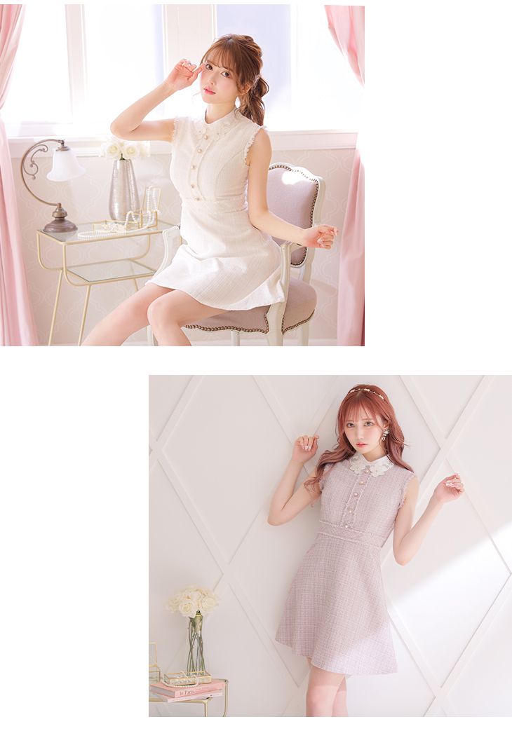 XSサイズあり】襟付きスプリングツイードミニキャバドレス (fm2726)