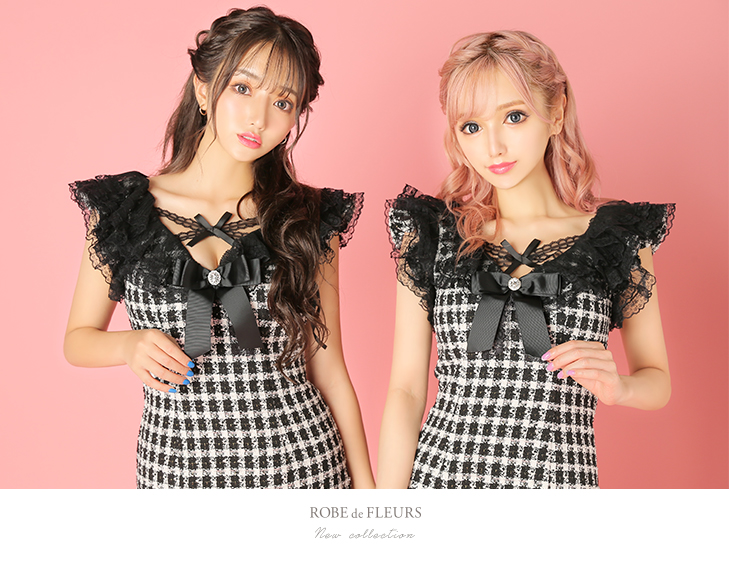 XSサイズあり】ドールチェックツイードワンピースキャバドレス(fm2178)