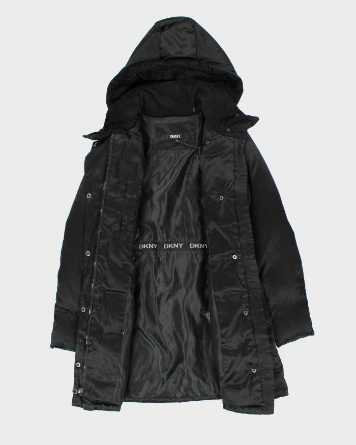 Vintage Y2k 00s DKNY Black Down Hooded Puffer Jacket - XS – Rokit