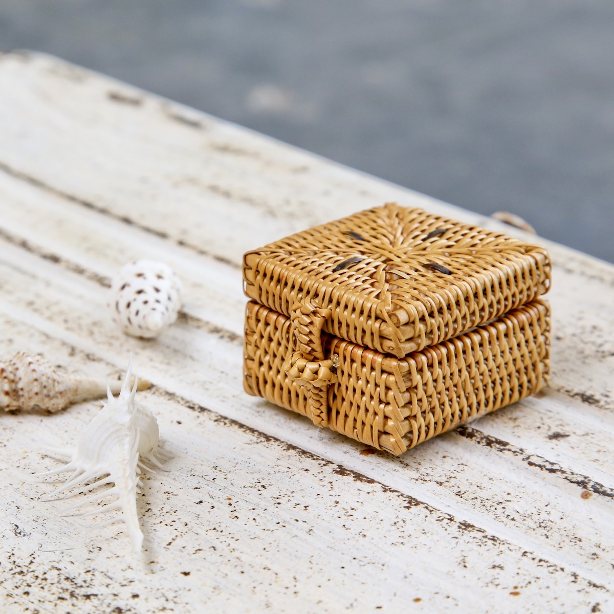 四角蓋付ミニBOX (BOX359) Rosily(ロージリー) バリ島 アタかご雑貨