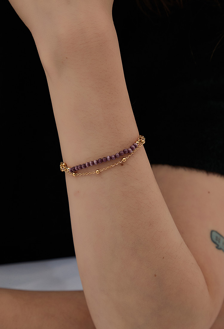 楽天市場】ブレスレット 天然石 キャッツアイ 二連 チェーン