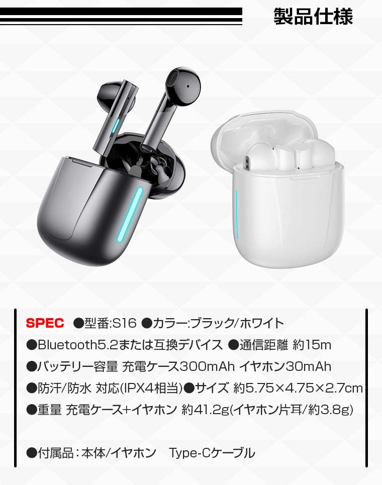 楽天市場】ワイヤレスイヤホン bluetooth 自動ペアリング Hi-Fi高音質