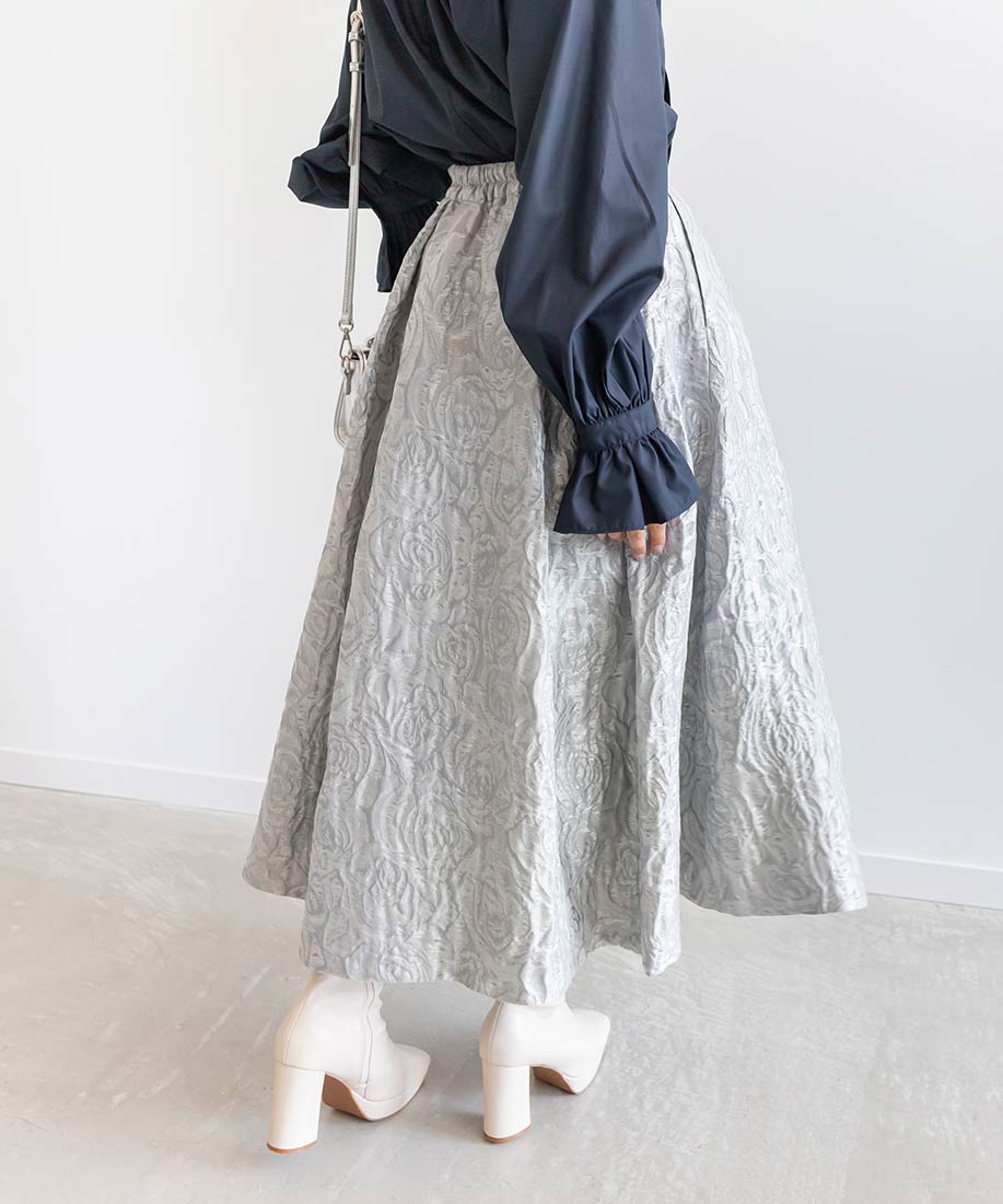 SALE】フラワージャガードフレアスカート