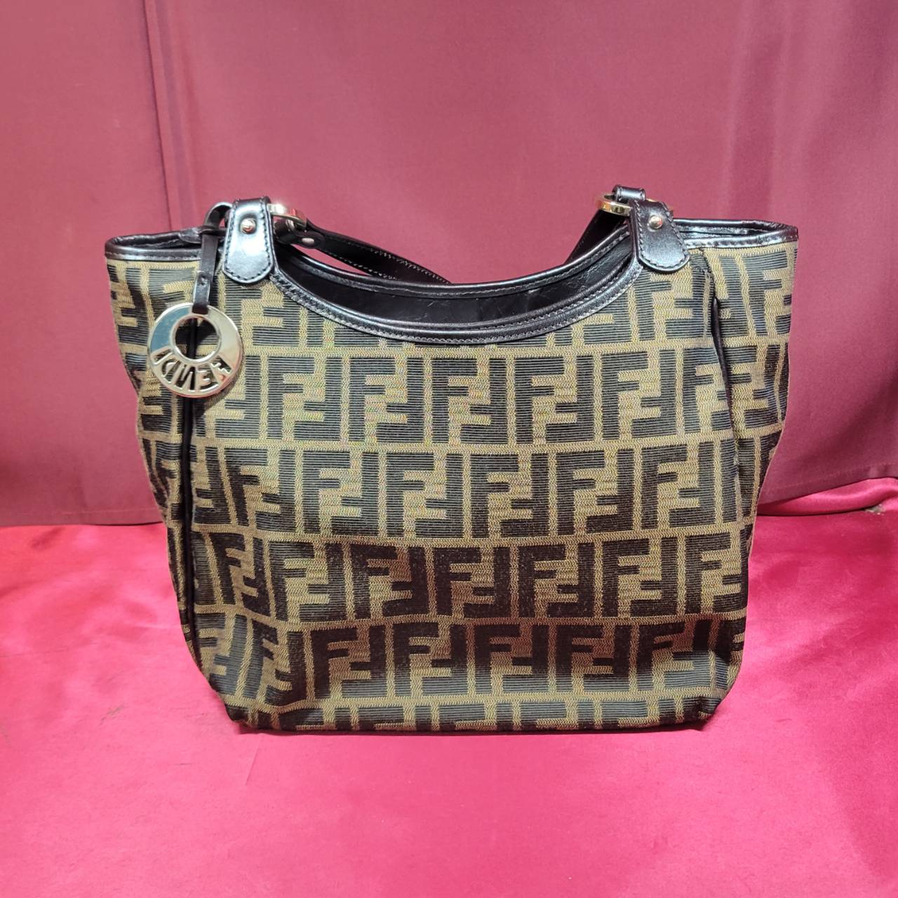 FENDI】 フェンディ ズッカ柄 ハンドバッグ キャンバス レザー 8BH156