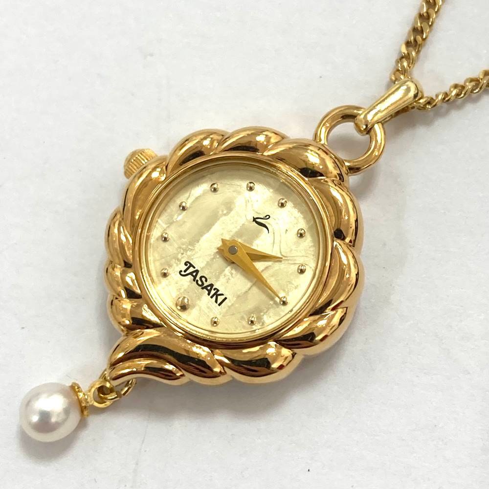 TASAKI 田崎真珠 ペンダントウォッチ パール付 金色 ゴールド色 時計