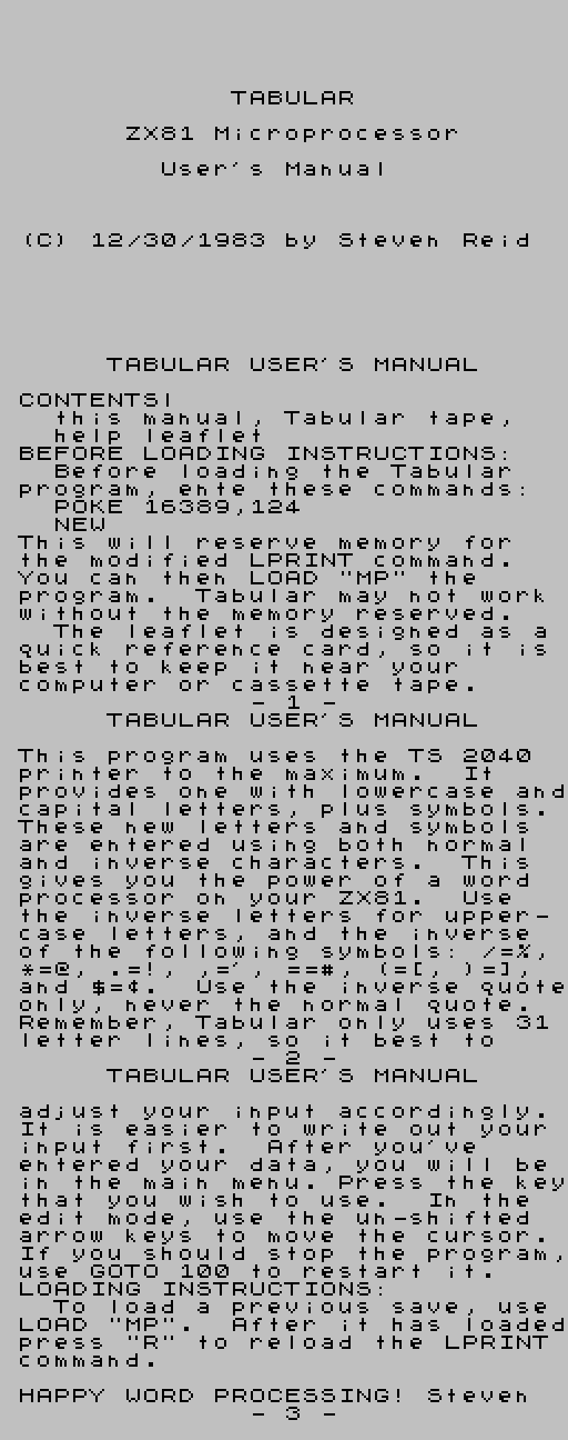Tabular Is My Simple and Easy ZX81 Word Processor – Reid's For Fun