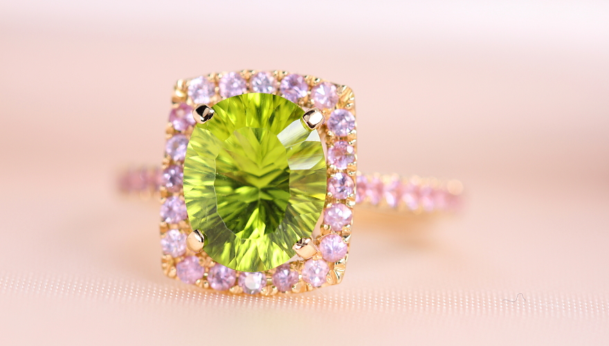 ペリドット 2.55ct ピンクサファイア 0.63ct ピンクゴールド リング