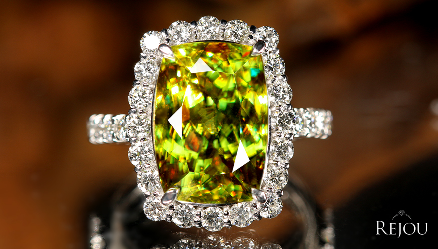 スフェーン 9.61ct ダイヤモンド 1.2ct プラチナ リング(指輪)【品質