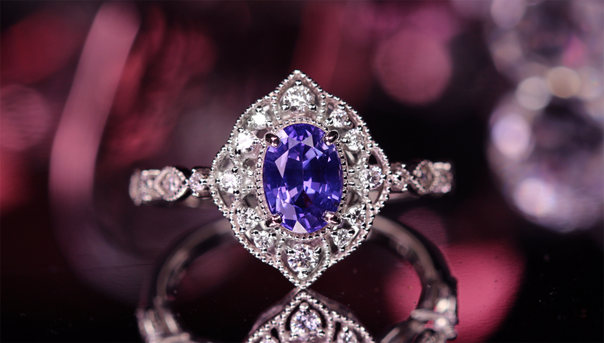 バイオレットサファイア 1.1ct ダイヤモンド プラチナ リング(指輪