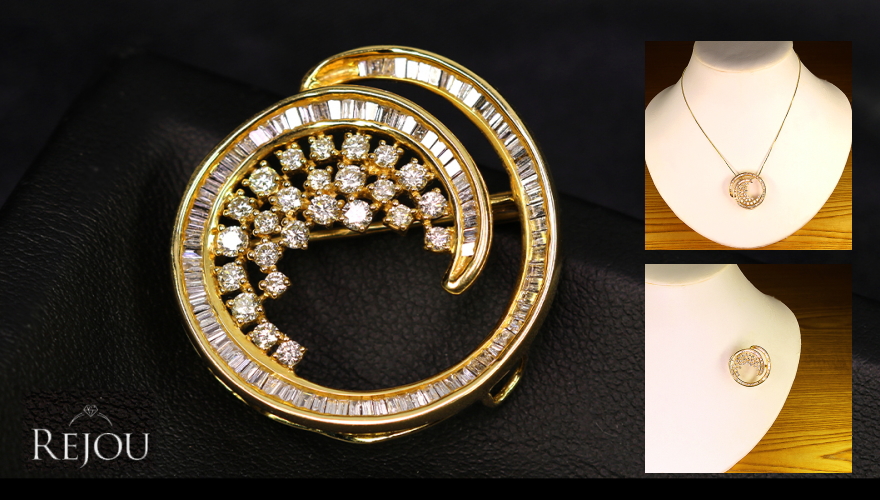 ダイヤモンド 1.5ct イエローゴールド ペンダントトップ兼ブローチ