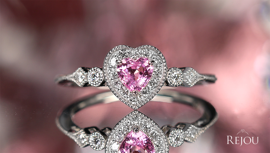 ハートシェイプピンクサファイア 0.4ct ダイヤモンド プラチナ リング