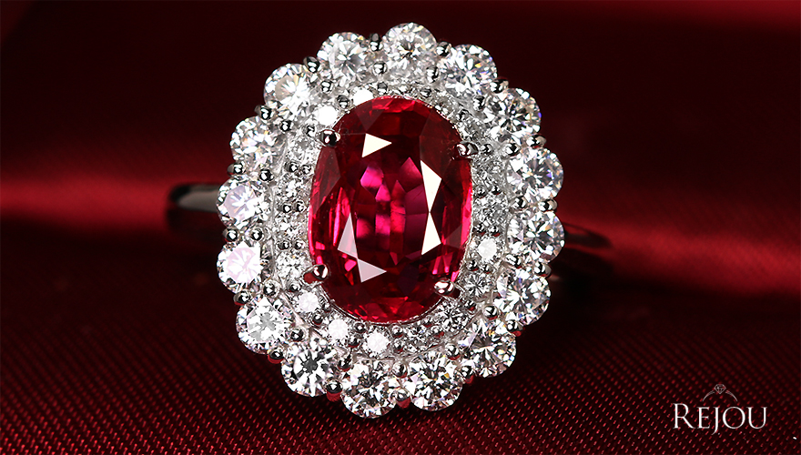 天然ルビー 天然ダイヤモンド プラチナ フラワーデザインリング 鑑別書