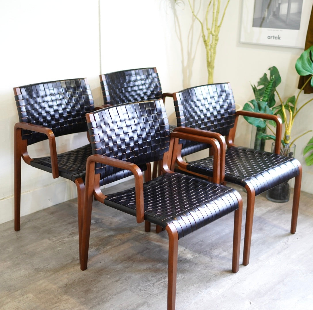 アルフレックス / arflex NTスリム アームチェア 革テープ ブラック